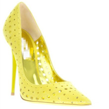 12cm 10cm 8cm stiletto heel yellow rivets pointed toe hollow out sexy women dress shoes